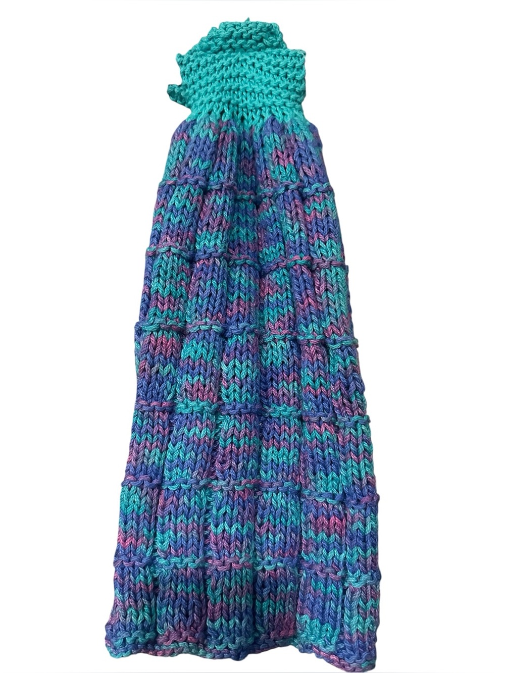 Multicolor Knit Hand Towel in Teal, Purple & Pink